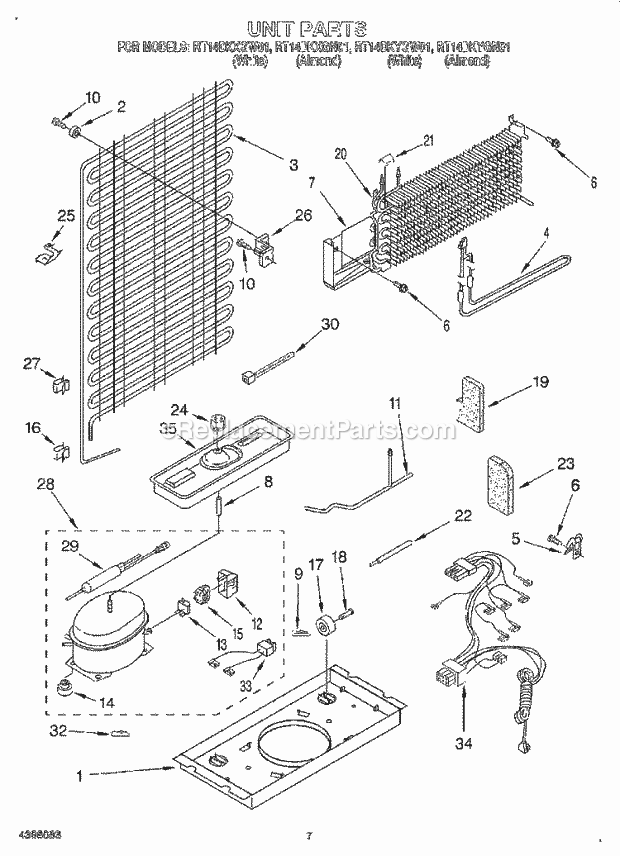 Roper RT14DKXGN01 Top Freezer Top-Mount Refrigerator Unit Diagram