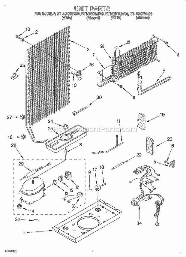 Roper RT14DKXGW00 Top Freezer Refrigerator Unit Diagram