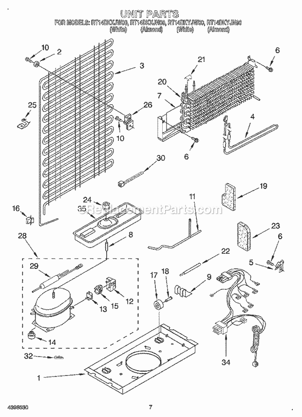 Roper RT14DKXJN00 Top Freezer Refrigerator Unit Diagram