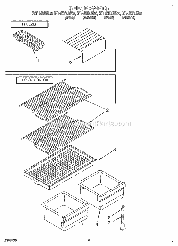 Roper RT14DKXJW00 Top Freezer Refrigerator Shelf, Other Diagram