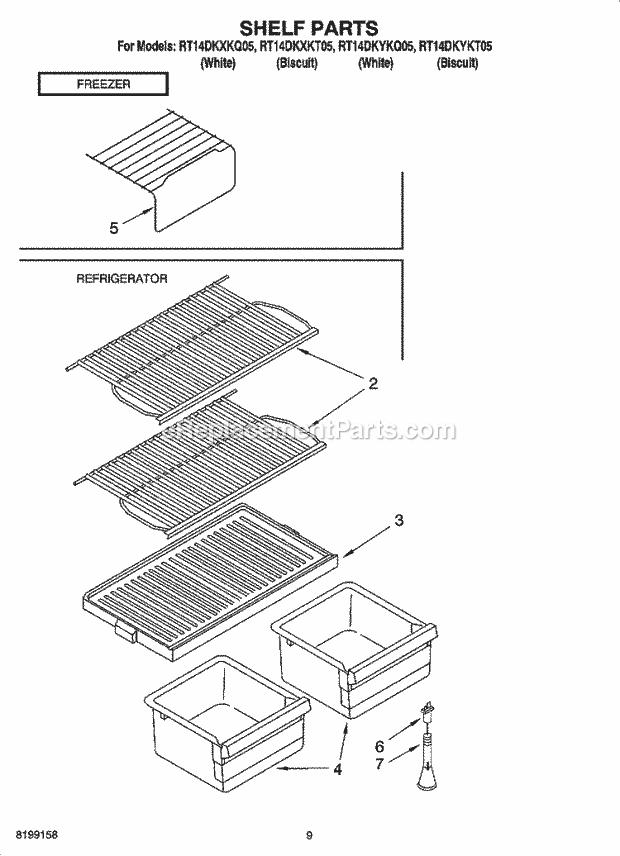 Roper RT14DKXKQ05 Top Freezer Top-Mount Refrigerator Shelf Parts, Optional Parts Diagram