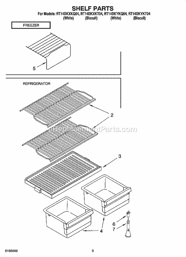 Roper RT14DKXKT04 Top Freezer Top-Mount Refrigerator Shelf Parts, Optional Parts Diagram