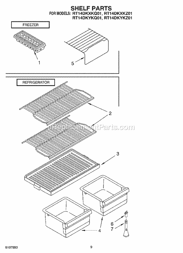 Roper RT14DKXKZ01 Top Freezer Top-Mount Refrigerator Shelf, Optional Diagram