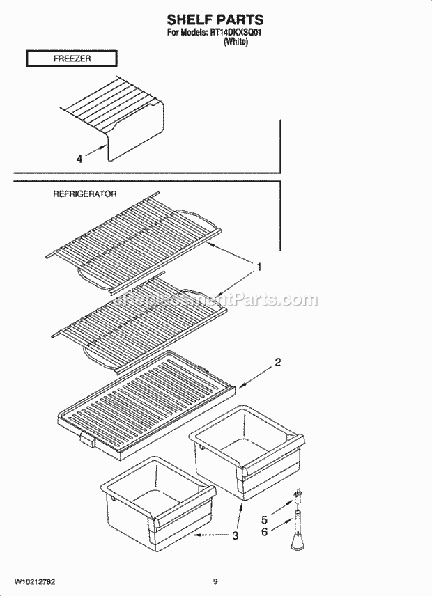 Roper RT14DKXSQ01 Top Freezer Top Mount Refrigerator Shelf Parts, Optional Parts Diagram