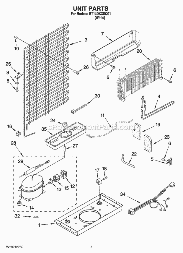 Roper RT14DKXSQ01 Top Freezer Top Mount Refrigerator Unit Parts Diagram