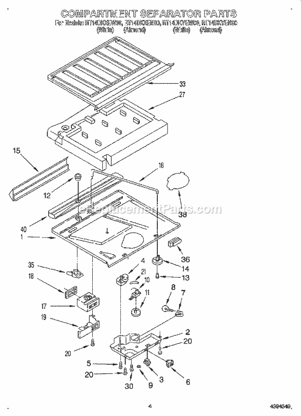 Roper RT14DKYEW00 Top Freezer Refrigerator Compartment Separator Diagram