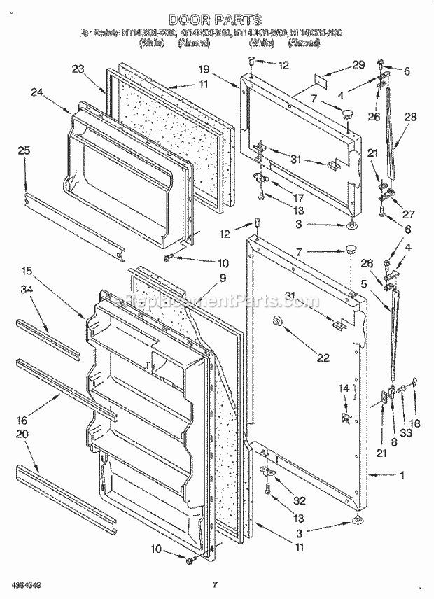 Roper RT14DKYEW00 Top Freezer Refrigerator Door, Lit/Optional Diagram