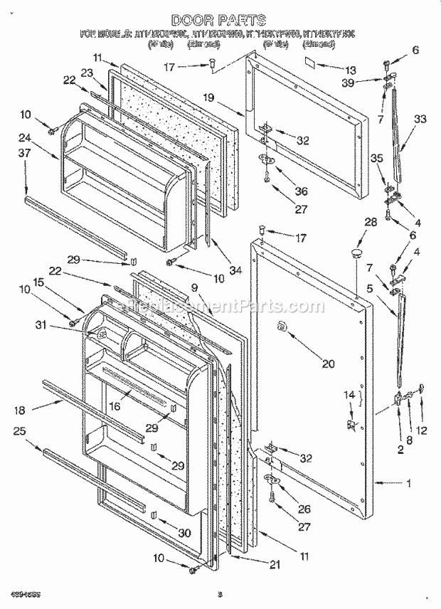 Roper RT14DKYFW00 Top Freezer Refrigerator Door Diagram