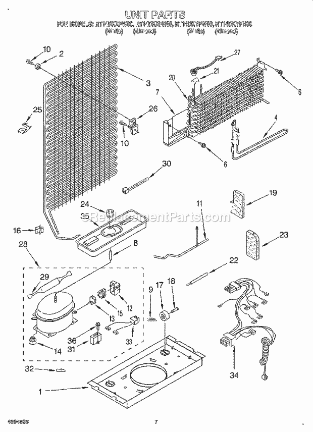 Roper RT14DKYFW00 Top Freezer Refrigerator Unit Diagram