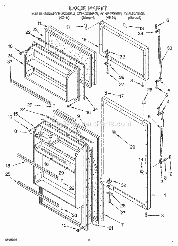 Roper RT14DKYGN02 Top Freezer Refrigerator Door Diagram