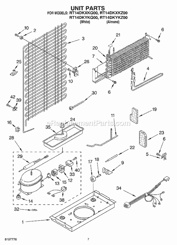 Roper RT14DKYKZ00 Top Freezer Refrigerator Unit Diagram