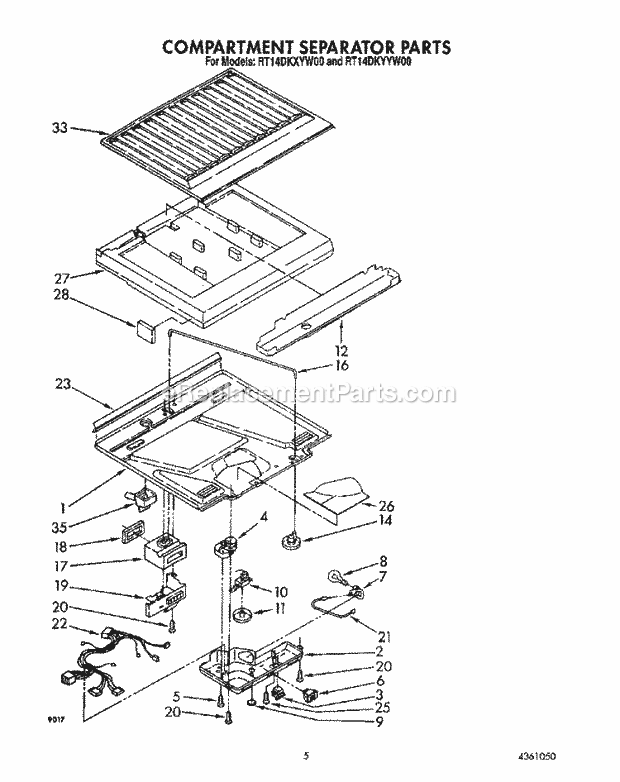 Roper RT14DKYYW00 Top Freezer Refrigerator Compartment Separator Diagram