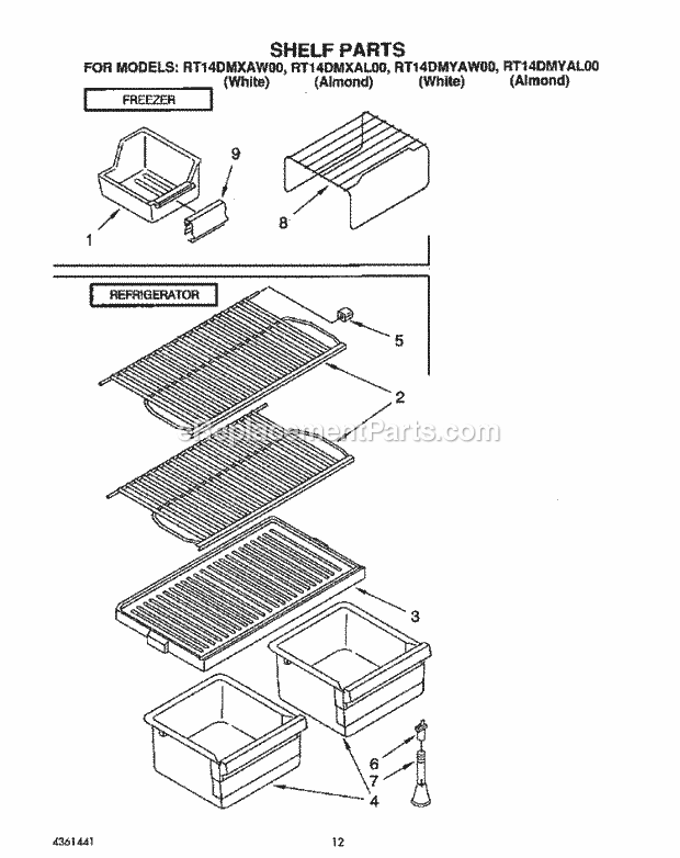 Roper RT14DMXAW00 Top Freezer Refrigerators* Shelf Diagram