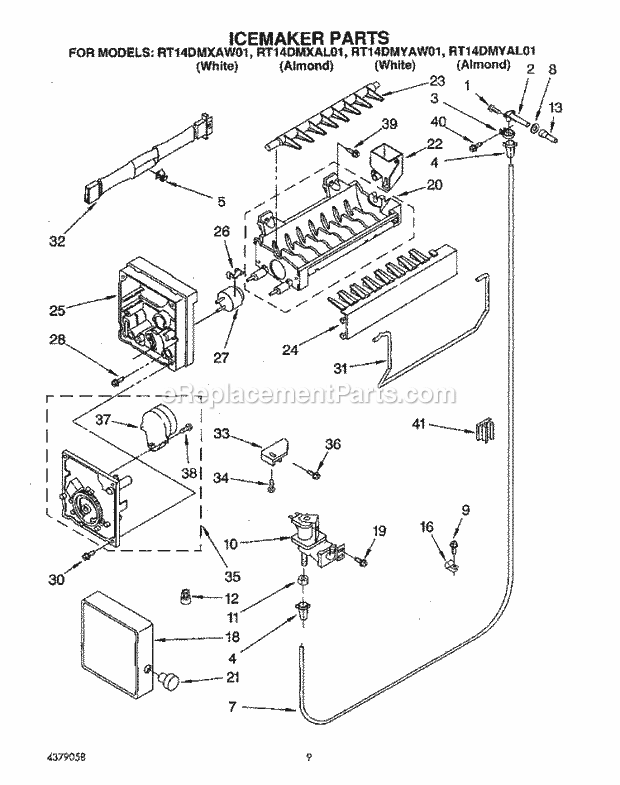 Roper RT14DMXAW01 Top Freezer Refrigerator Icemaker Diagram