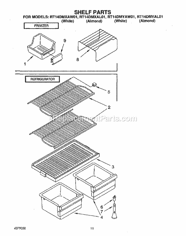 Roper RT14DMXAW01 Top Freezer Refrigerator Shelf Diagram