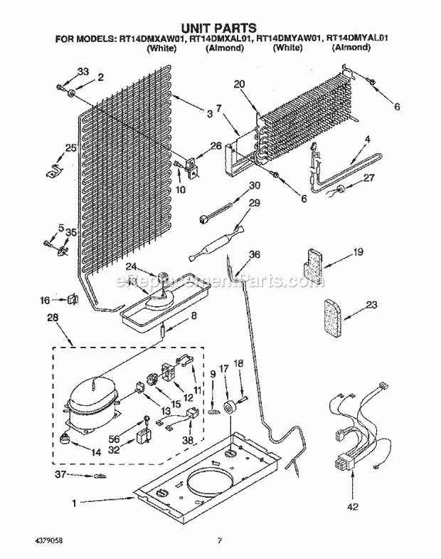 Roper RT14DMXAW01 Top Freezer Refrigerator Unit Diagram