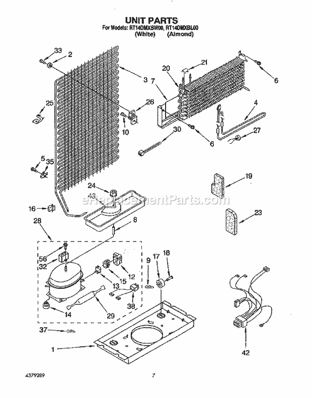 Roper RT14DMXBW00 Top Freezer Refrigerator Unit Diagram