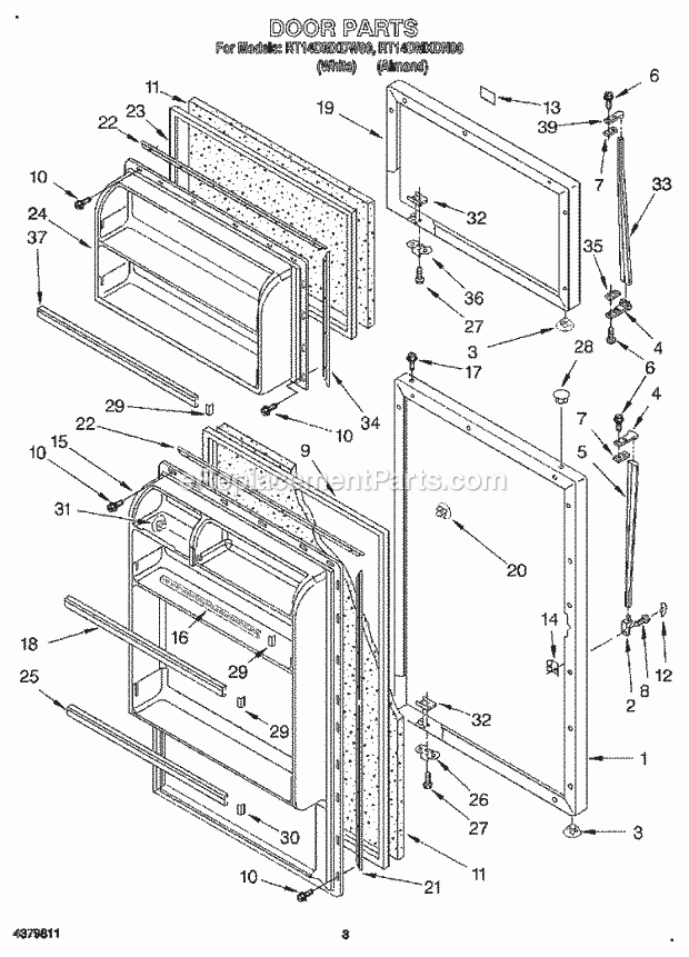 Roper RT14DMXDN00 Top Freezer Refrigerator Door Diagram