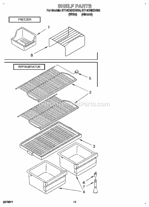 Roper RT14DMXDN00 Top Freezer Refrigerator Shelf Diagram