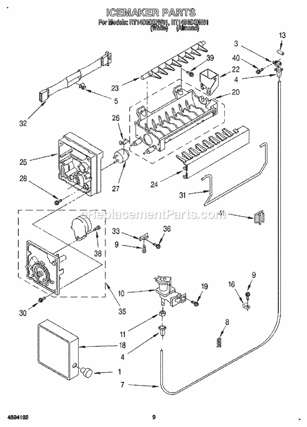 Roper RT14DMXDN01 Top Freezer Refrigerators Icemaker Diagram