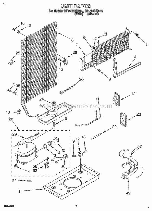 Roper RT14DMXDN01 Top Freezer Refrigerators Unit Diagram