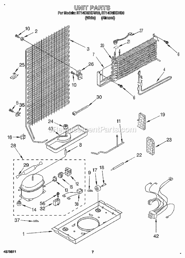 Roper RT14DMXDW00 Top Freezer Refrigerator Unit Diagram