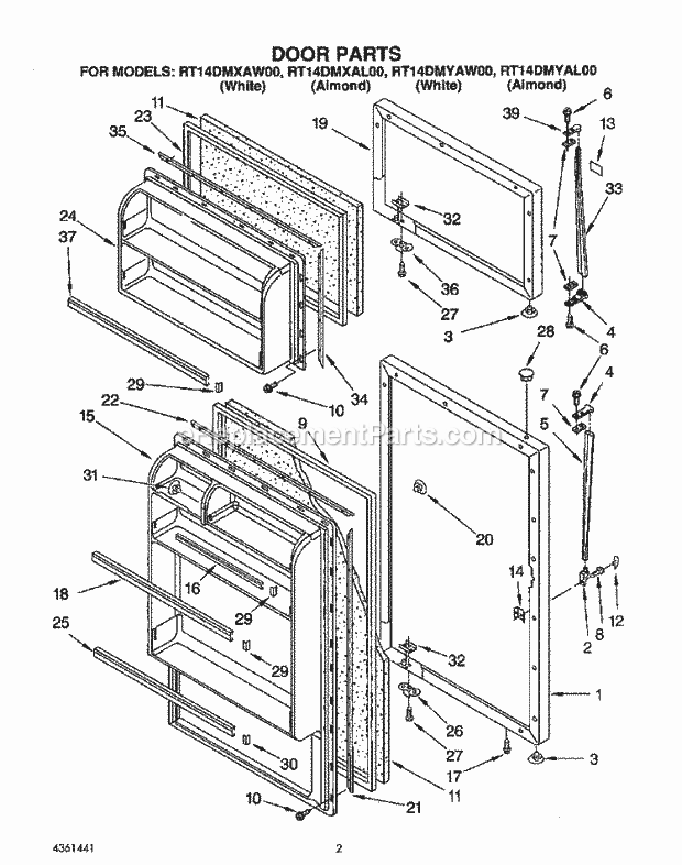 Roper RT14DMYAW00 Top Freezer Refrigerators* Door Diagram