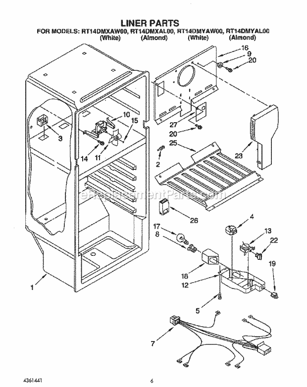 Roper RT14DMYAW00 Top Freezer Refrigerators* Liner, Lit/Optional Diagram