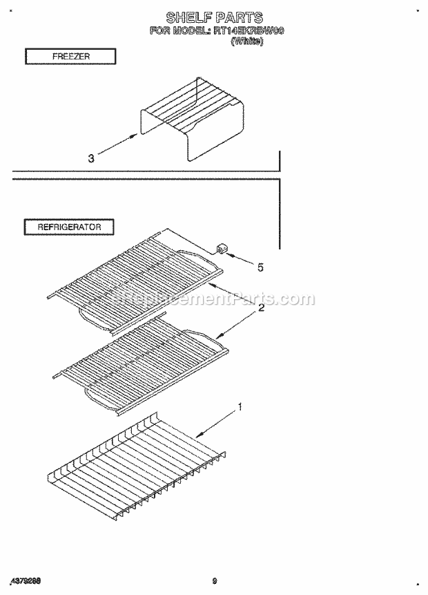 Roper RT14EKRBW00 Top Freezer Refrigerator Shelf Diagram