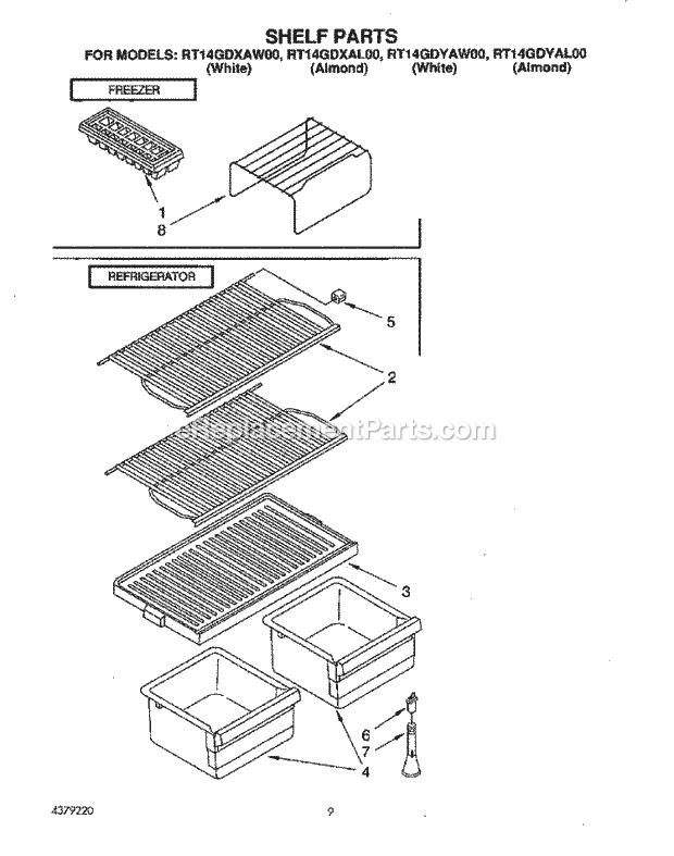 Roper RT14GDXAL00 Top Freezer Refrigerator Shelf Diagram