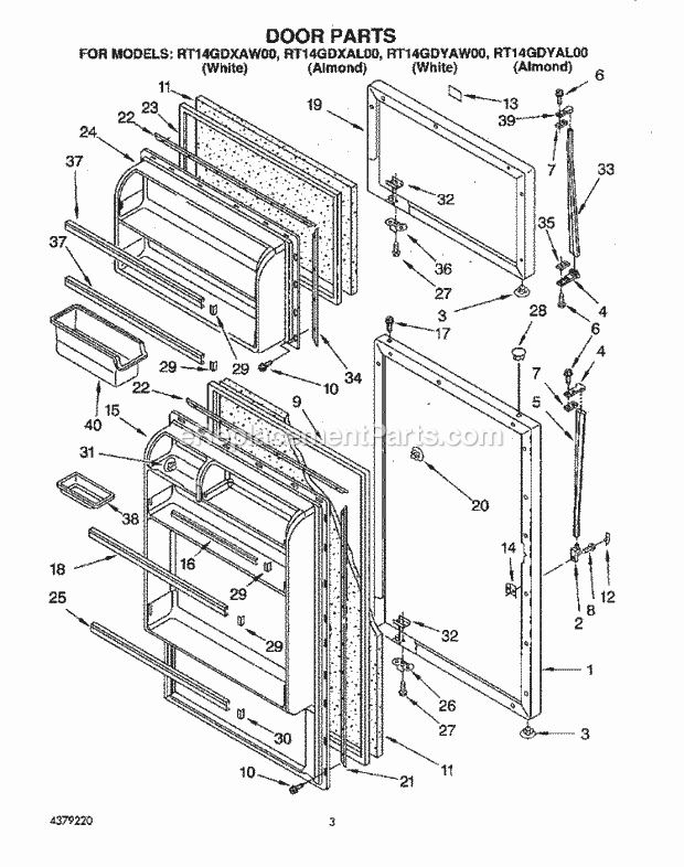 Roper RT14GDXAW00 Top Freezer Refrigerator Door Diagram