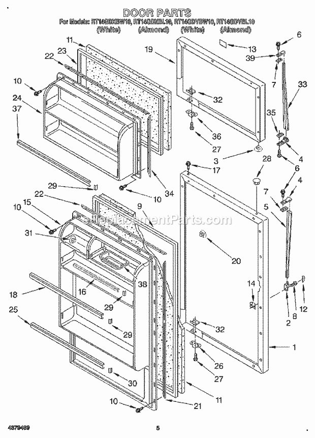 Roper RT14GDXBL10 Top Freezer Refrigerator Door Diagram