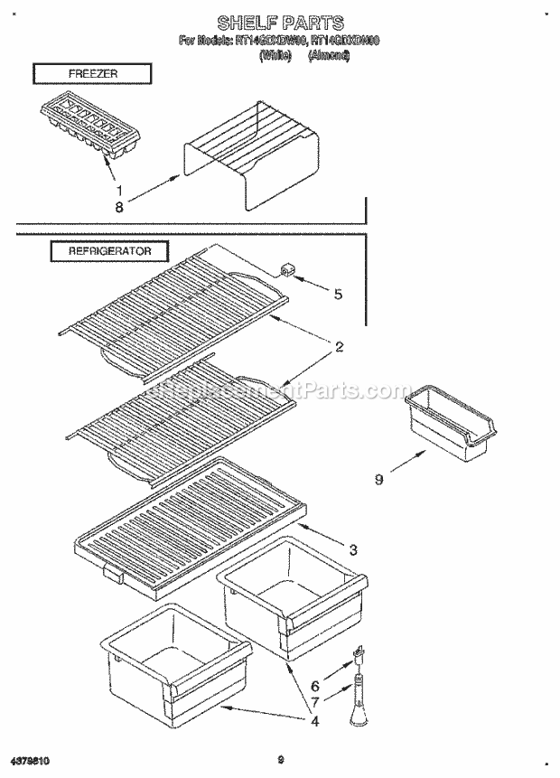 Roper RT14GDXDN00 Top Freezer Refrigerator Shelf Diagram