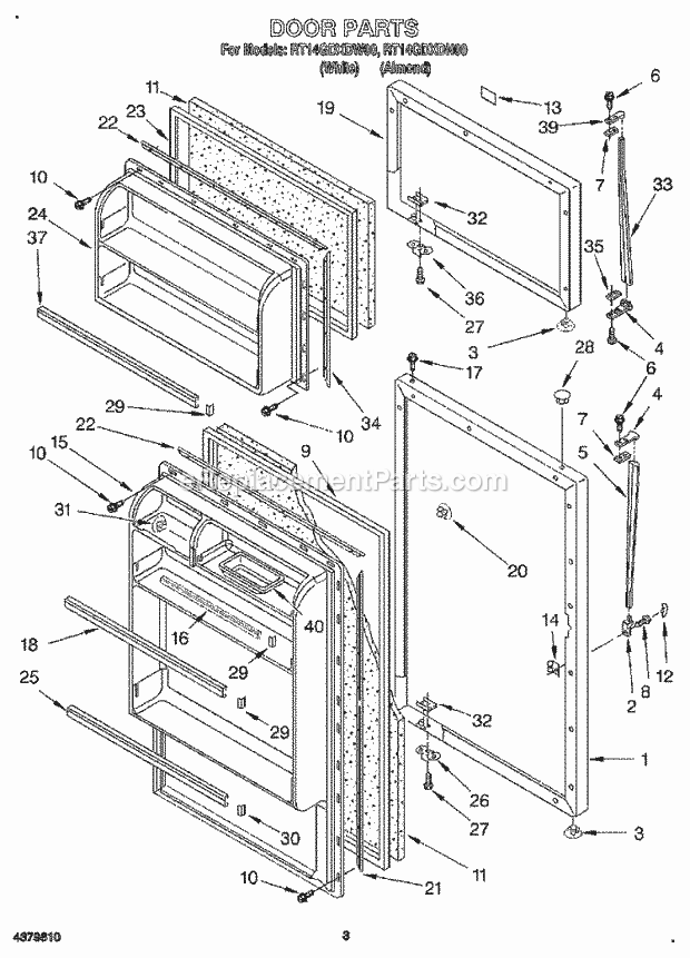 Roper RT14GDXDW00 Top Freezer Refrigerator Door Diagram