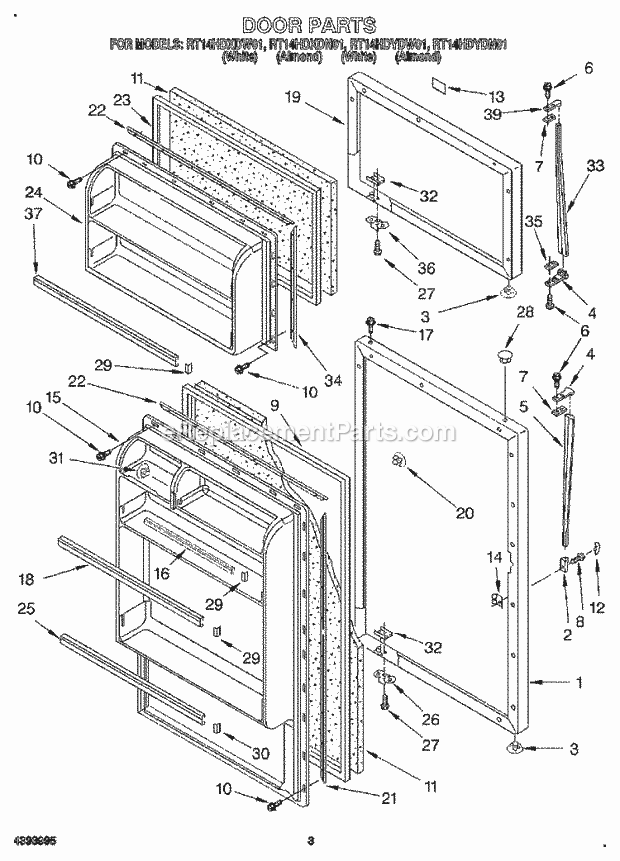 Roper RT14HDXDN01 Top Freezer Refrigerators Door Diagram