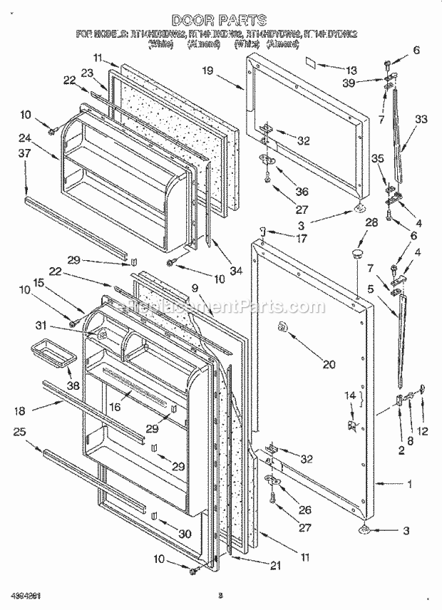 Roper RT14HDXDN02 Top Freezer Refrigerator Door Diagram