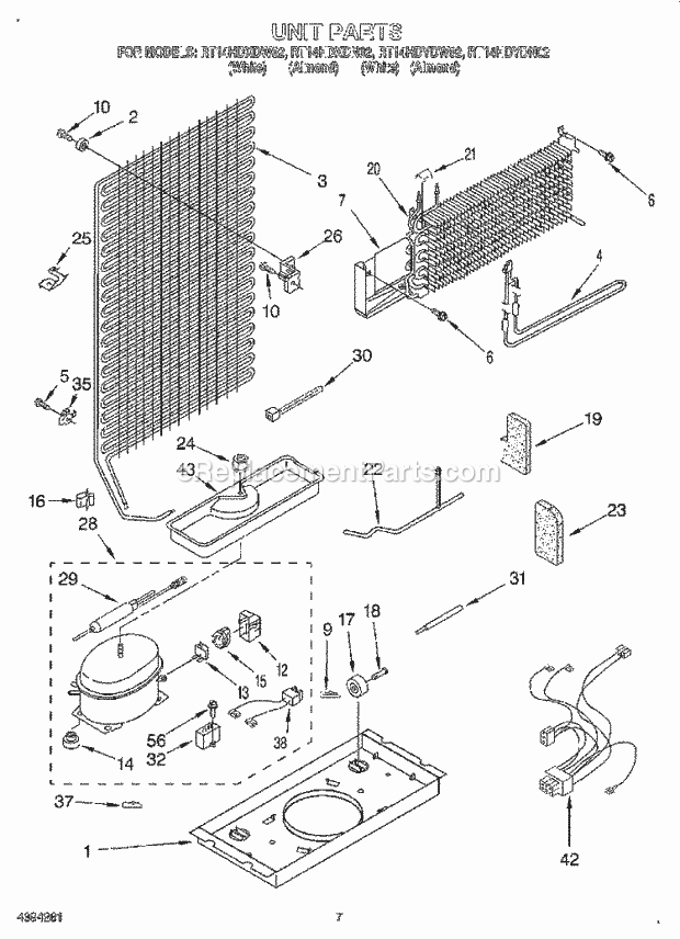 Roper RT14HDXDN02 Top Freezer Refrigerator Unit Diagram