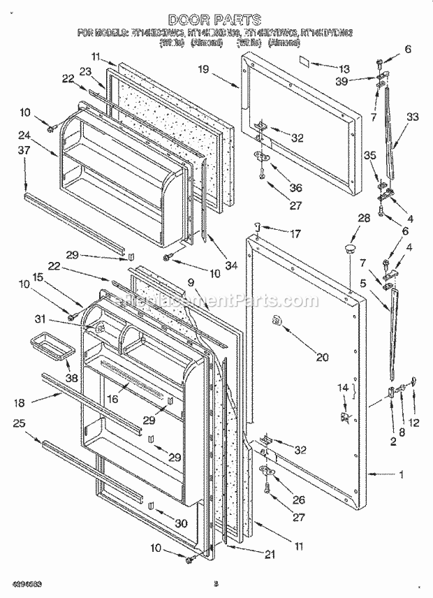 Roper RT14HDXDN03 Top Freezer Kitchen Refrigerators Door Diagram