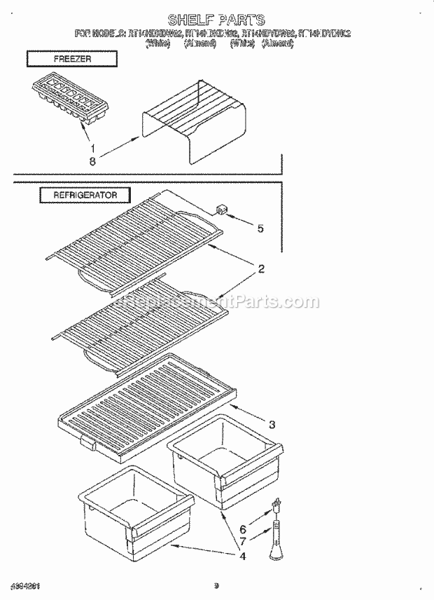 Roper RT14HDXDW02 Top Freezer Refrigerator Shelf Diagram