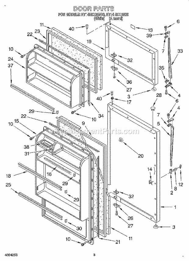 Roper RT14HDXEW00 Top Freezer Top-Mount Refrigerator Door Diagram