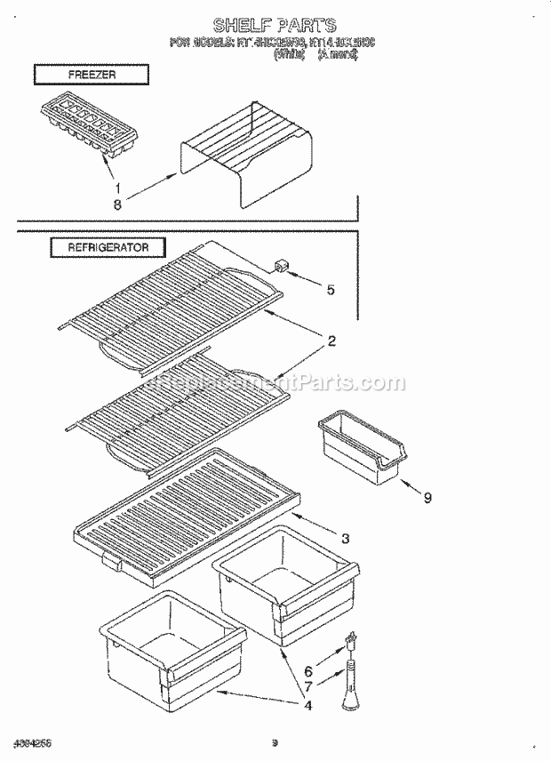 Roper RT14HDXEW00 Top Freezer Top-Mount Refrigerator Shelf Diagram