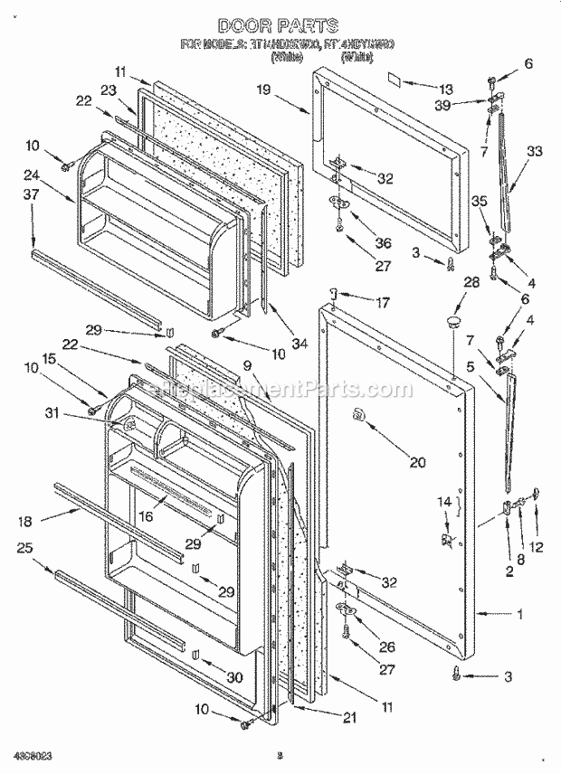 Roper RT14HDXGW00 Top Freezer Refrigerator Door Diagram