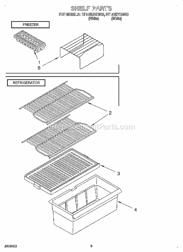 Roper RT14HDXGW00 Top Freezer Refrigerator Shelf Diagram