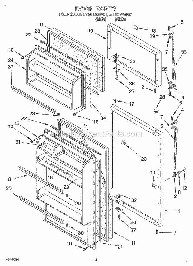 Roper RT14HDXGW01 Top Freezer Refrigerator Door Diagram