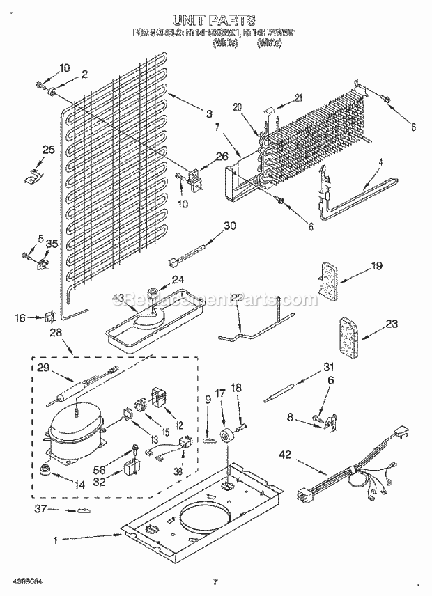 Roper RT14HDXGW01 Top Freezer Refrigerator Unit Diagram