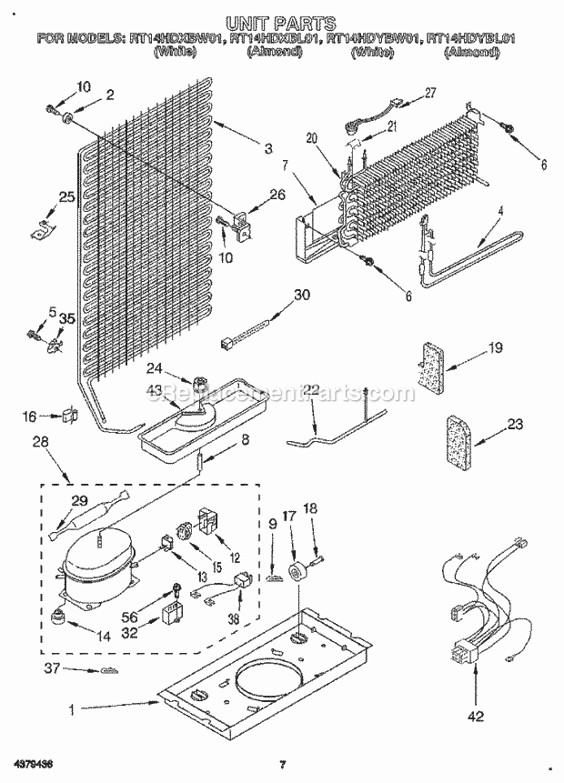 Roper RT14HDYBW01 Top Freezer Refrigerator Unit Diagram