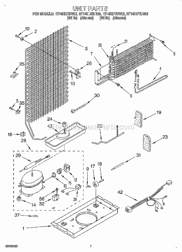 Roper RT14HDYDN03 Top Freezer Kitchen Refrigerators Unit Diagram