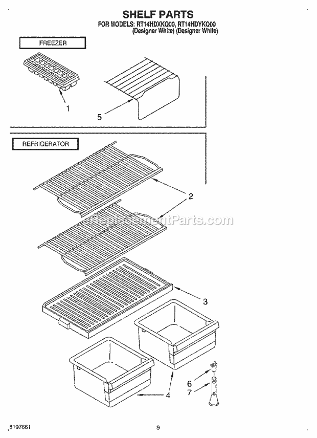 Roper RT14HDYKQ00 Top Freezer Refrigerator Shelf Diagram