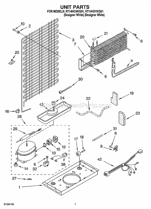 Roper RT14HDYKQ01 Top Freezer Top-Mount Refrigerator Unit Parts Diagram