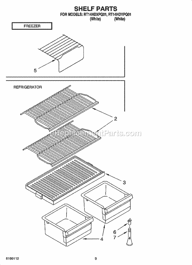 Roper RT14HDYPQ01 Top Freezer Top-Mount Refrigerator Shelf Parts, Optional Parts (Not Included) Diagram